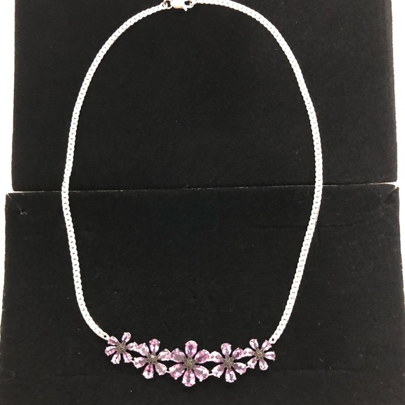 Amethyst Gemstone Flower Bib Necklace Sterling Silver 18 Inches NIB - Picture 5 of 11